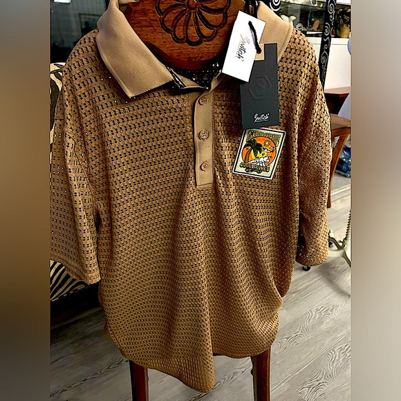 MENS GORGEOUS SWITCH TAN SHORT SLEEVE  SHIRT SEE THROUGH   XLARGE VERY SEXY - Picture 1 of 15